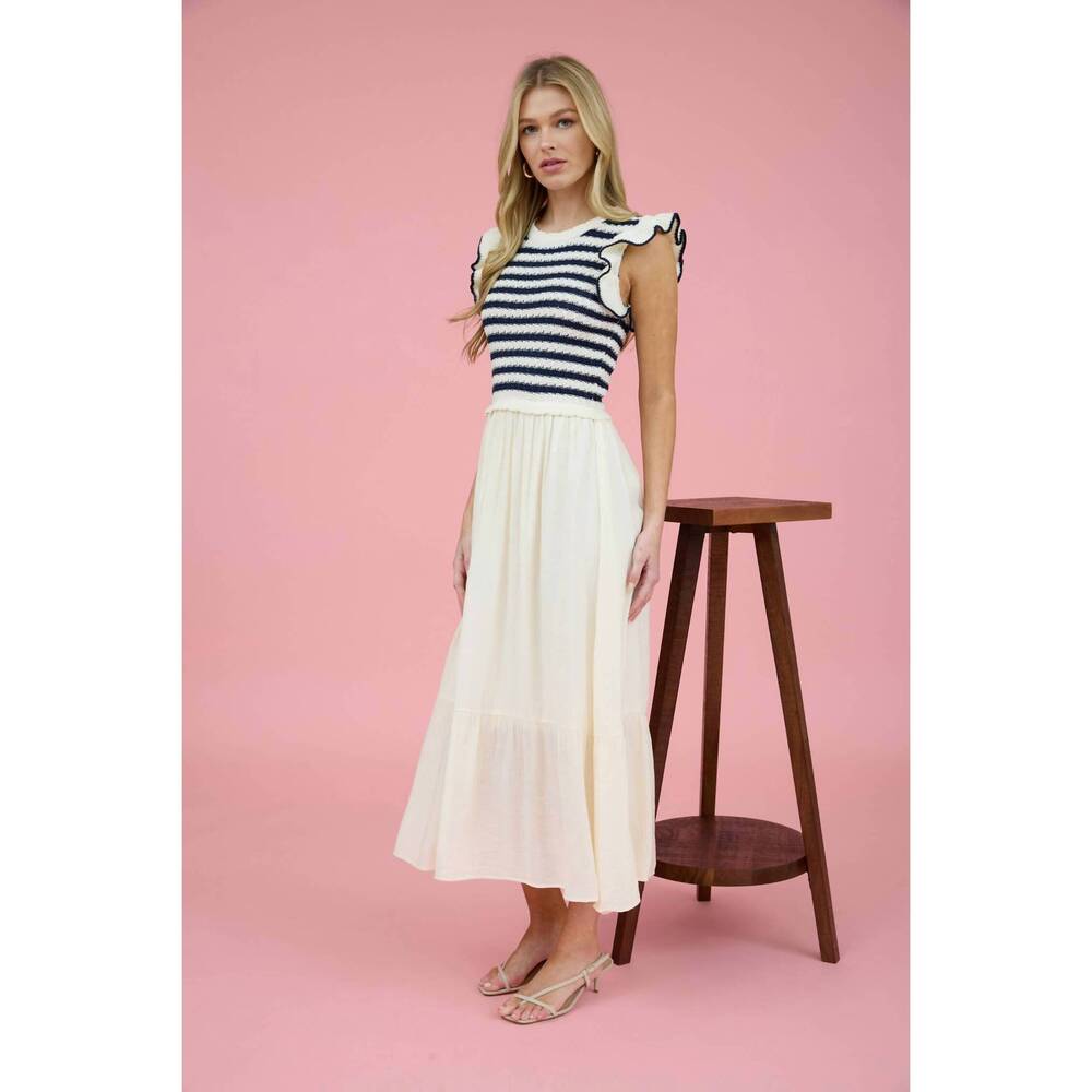 NEW ZOE AND CLAIRE mixed media midi dress in white